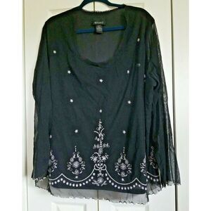 Lane Bryant 22/24 Embroidered‎ Lace Top Black with Under Layer Crepe Overlayment